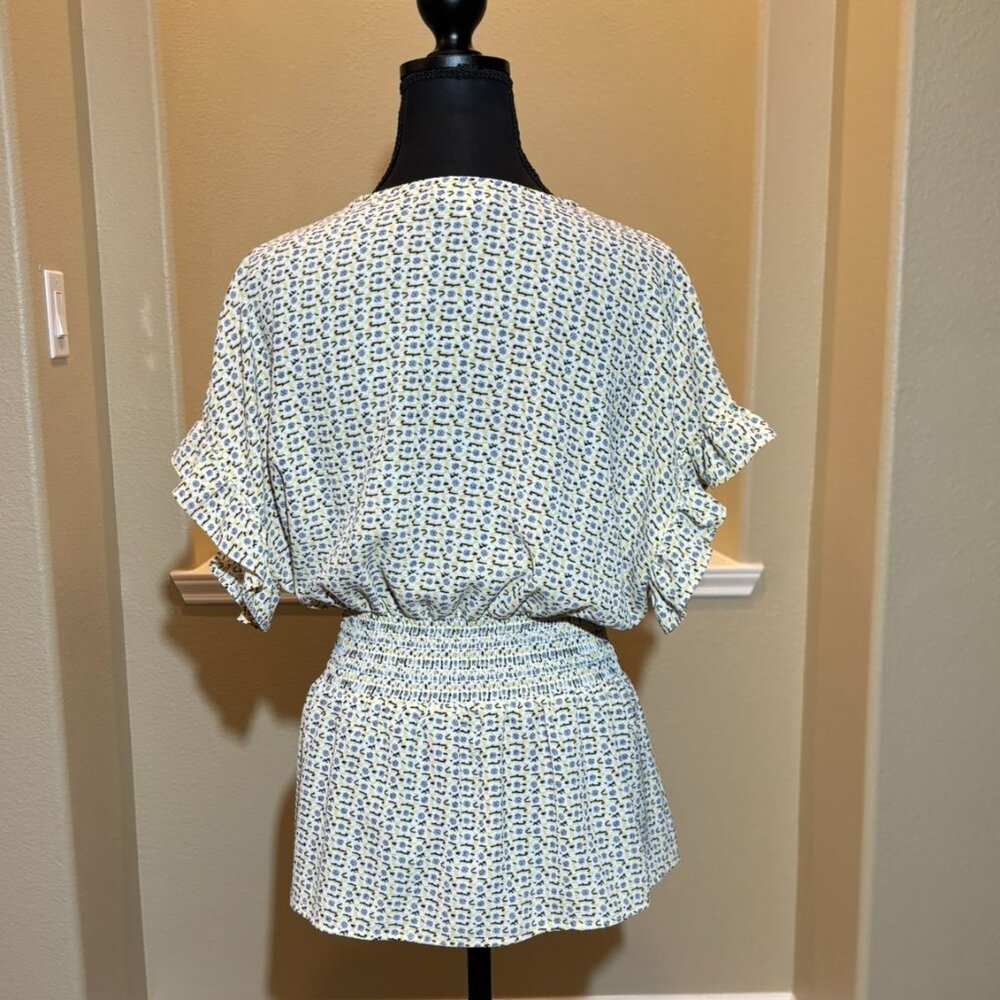 💛MAX Studio Ruffle Sleeve Belted V-Neck Yellow Blouse Size XL - Picture 4 of 11